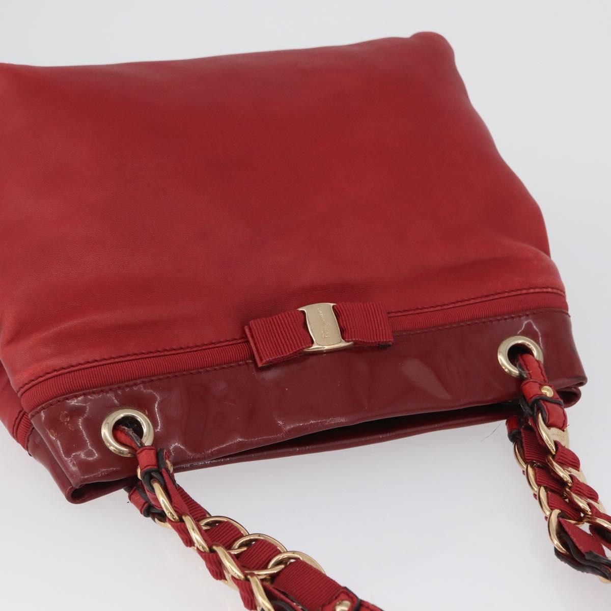 Salvatore Ferragamo Vala Tote Bag Leather Red Gold Auth LNZ476
