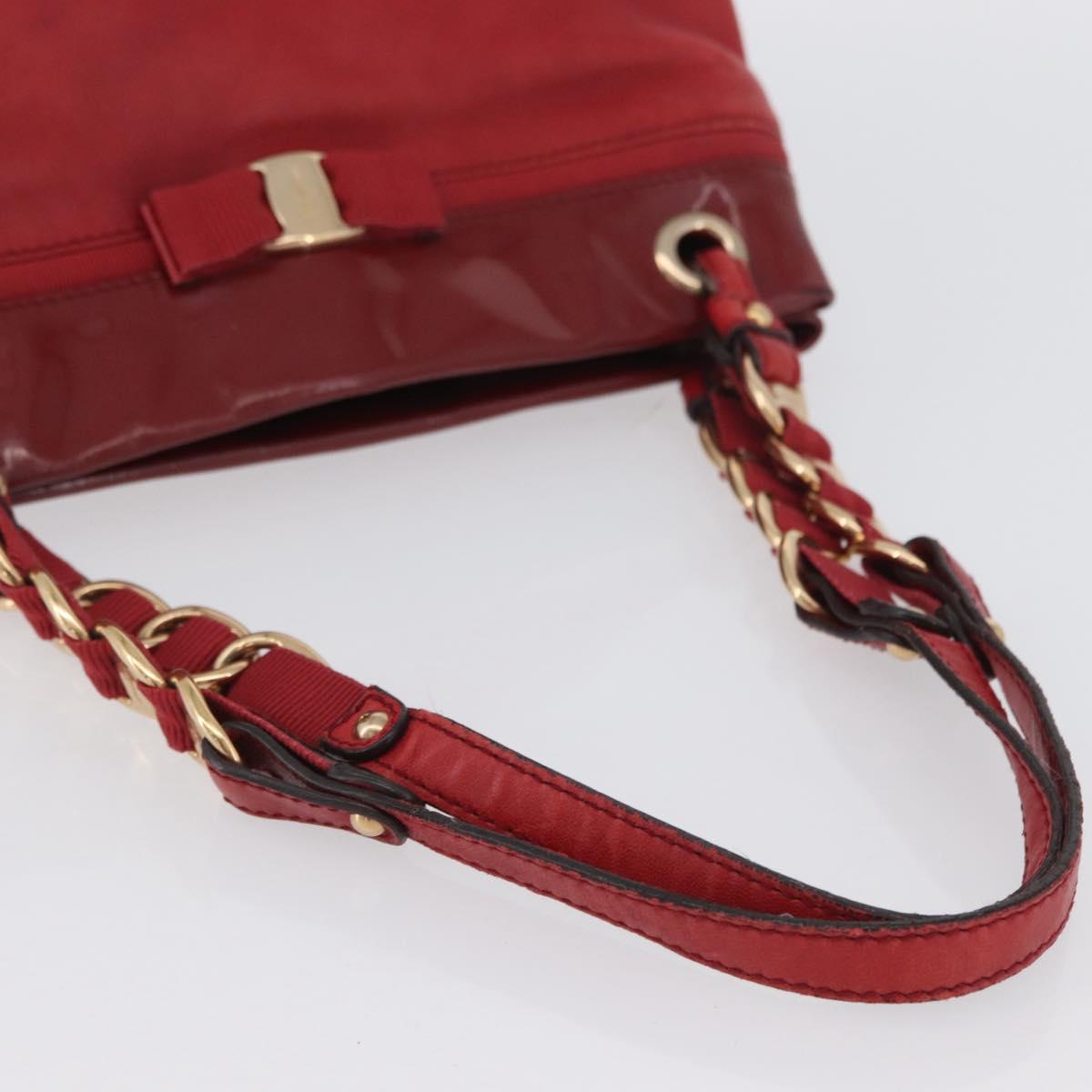 Salvatore Ferragamo Vala Tote Bag Leather Red Gold Auth LNZ476