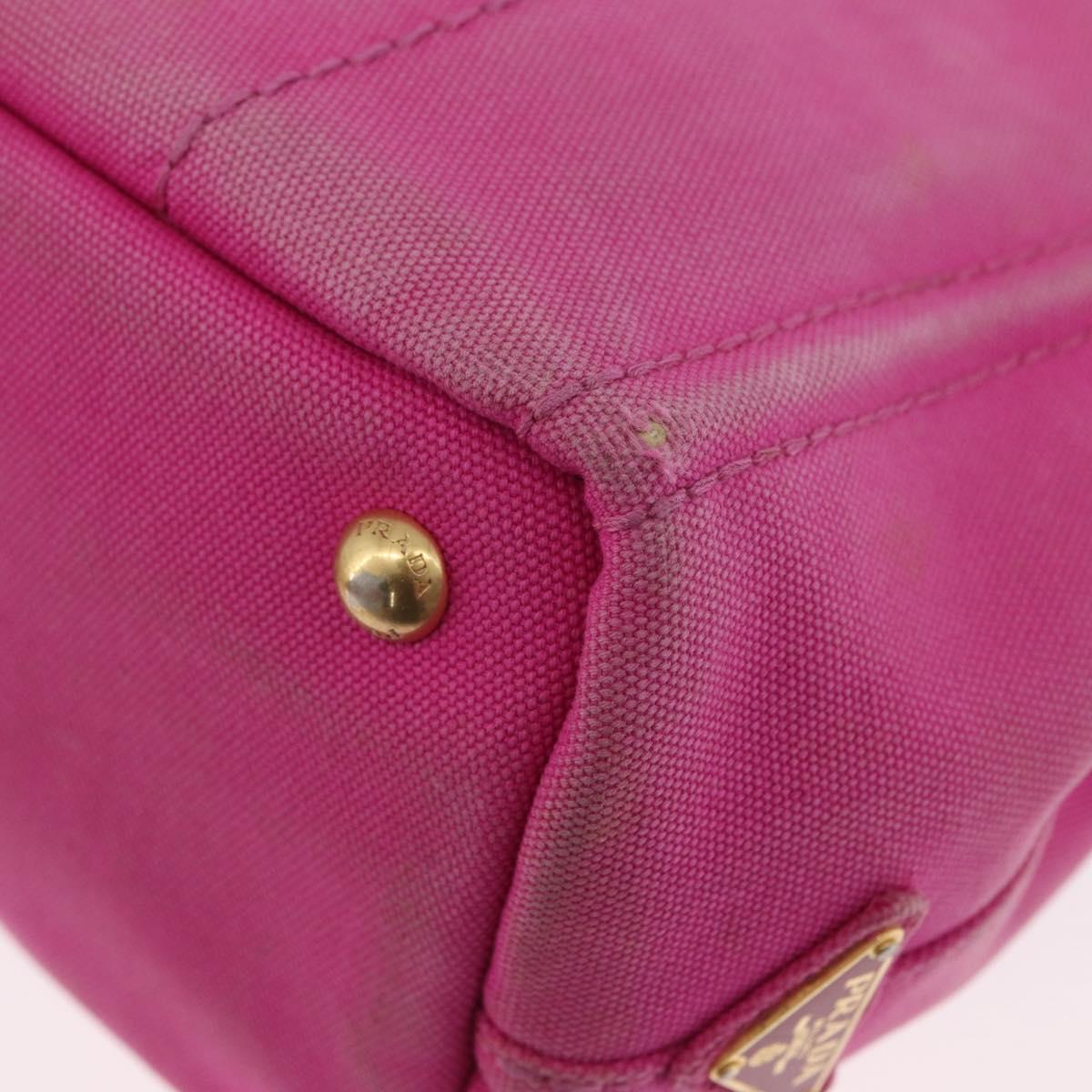 PRADA Canapa PM Hand Bag Canvas 2way Pink Gold Auth LNZ478
