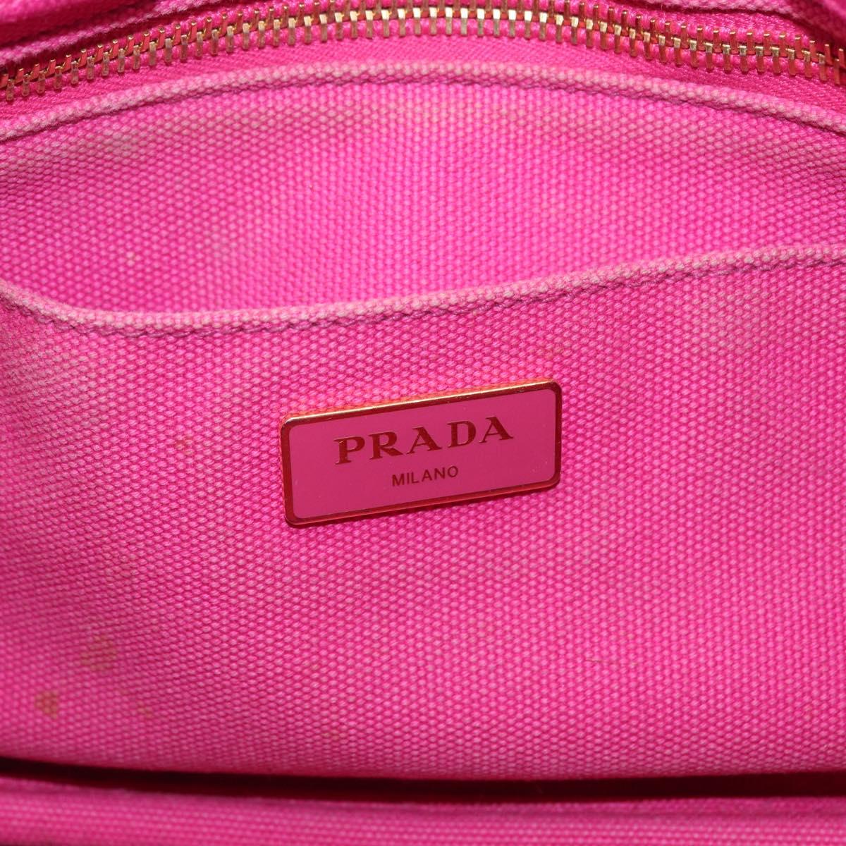 PRADA Canapa PM Hand Bag Canvas 2way Pink Gold Auth LNZ478