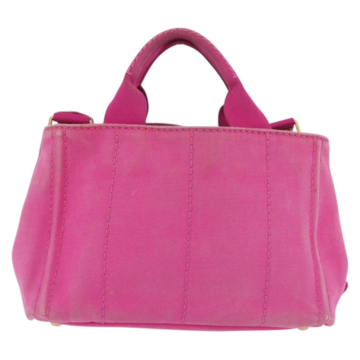 PRADA Canapa PM Hand Bag Canvas 2way Pink Gold Auth LNZ478
