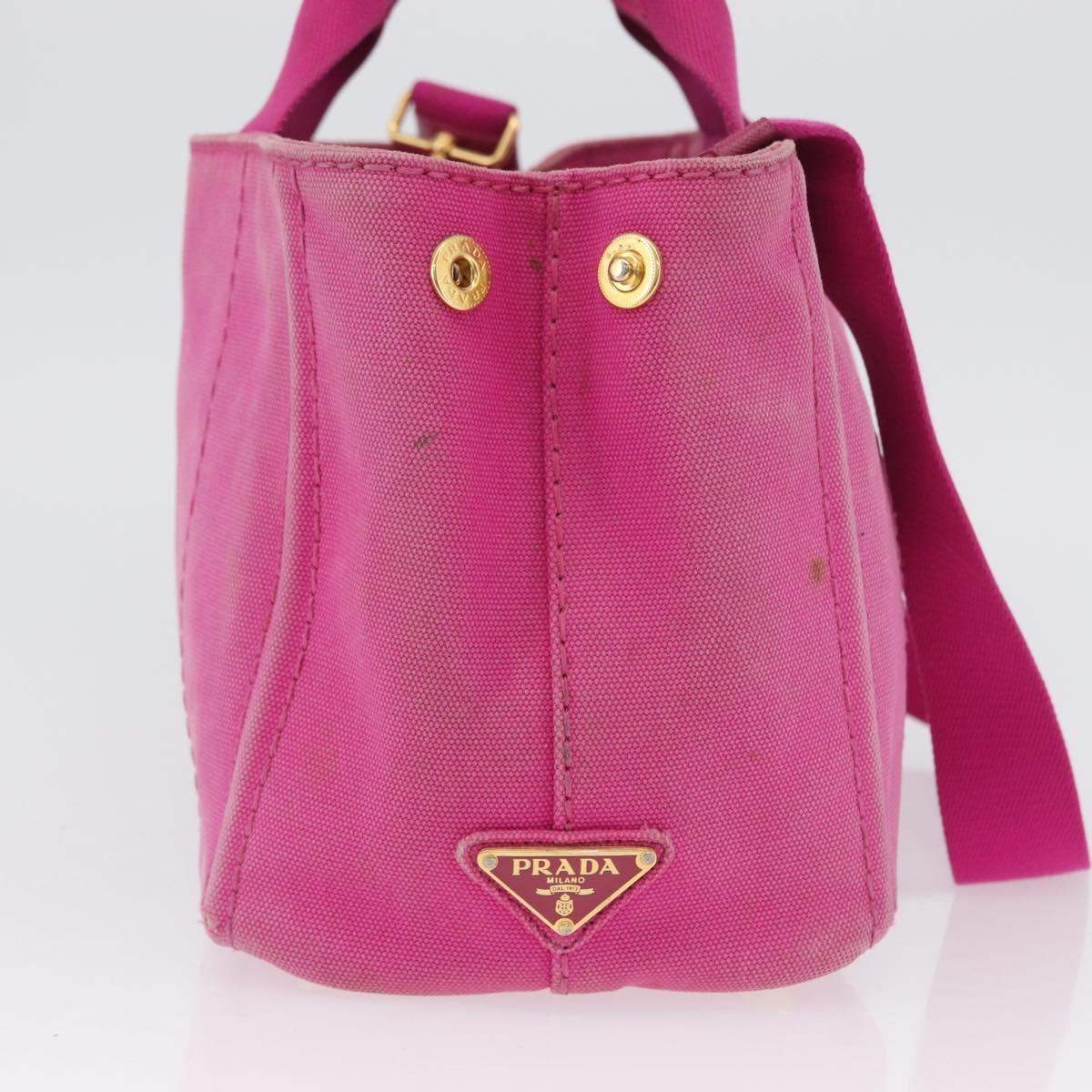 PRADA Canapa PM Hand Bag Canvas 2way Pink Gold Auth LNZ478
