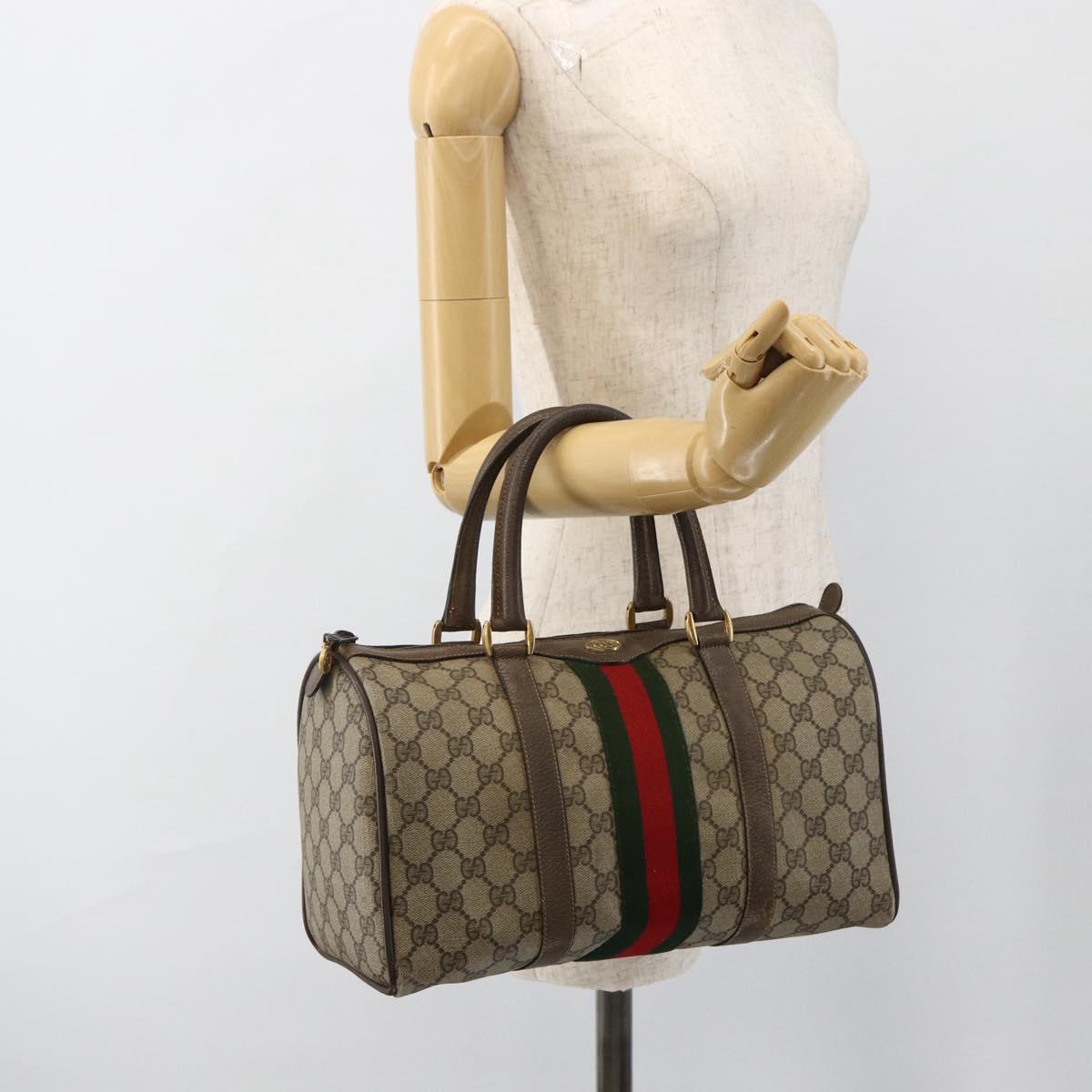 GUCCI GG Supreme Web Sherry Line Boston Bag PVC Beige Gold 58 02 007 Auth LNZ480