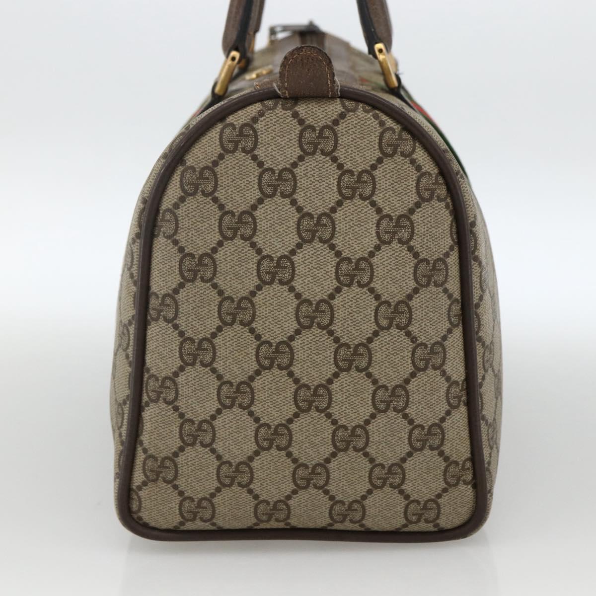 GUCCI GG Supreme Web Sherry Line Boston Bag PVC Beige Gold 58 02 007 Auth LNZ480