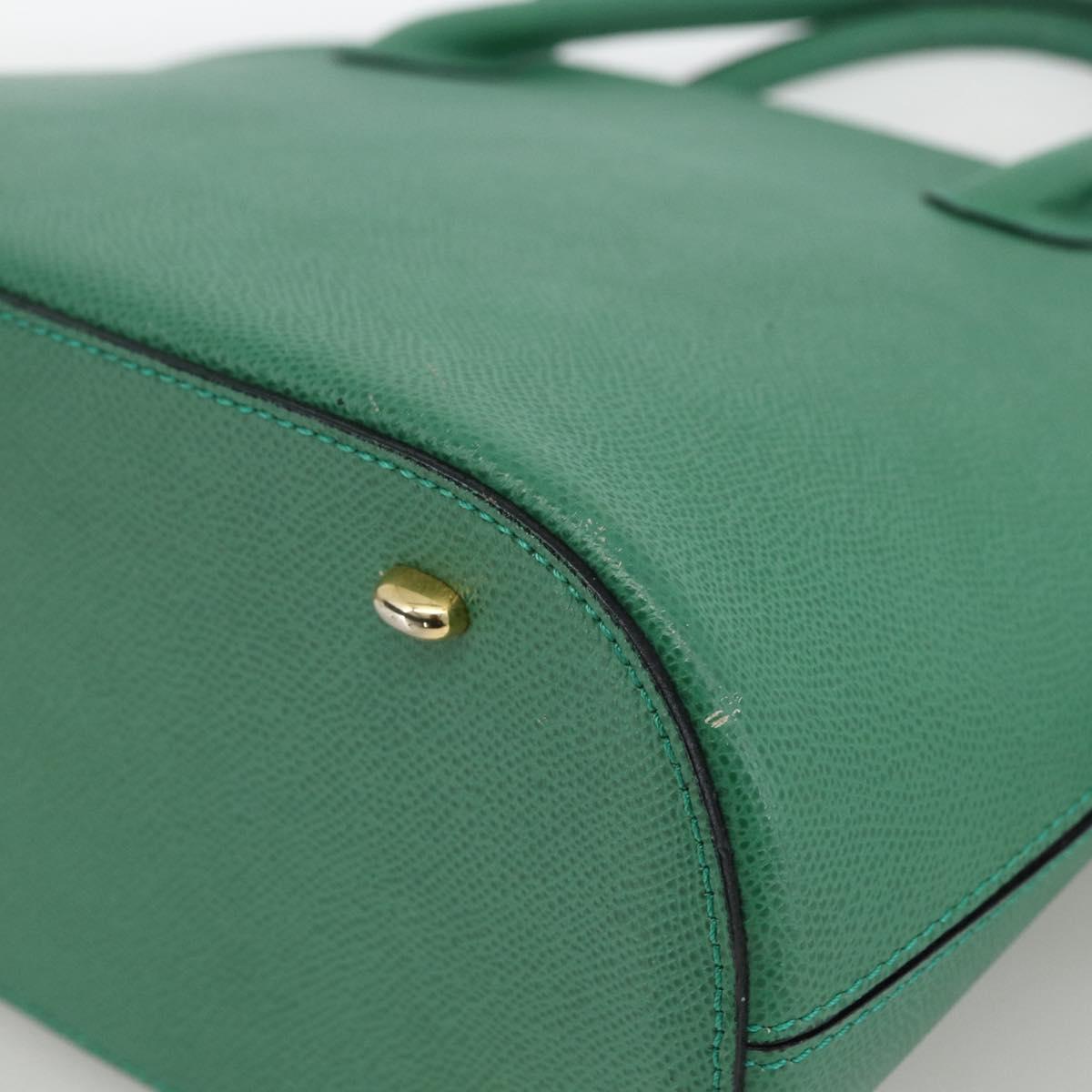 CELINE Hand Bag Leather 2way Green Gold Auth LNZ486