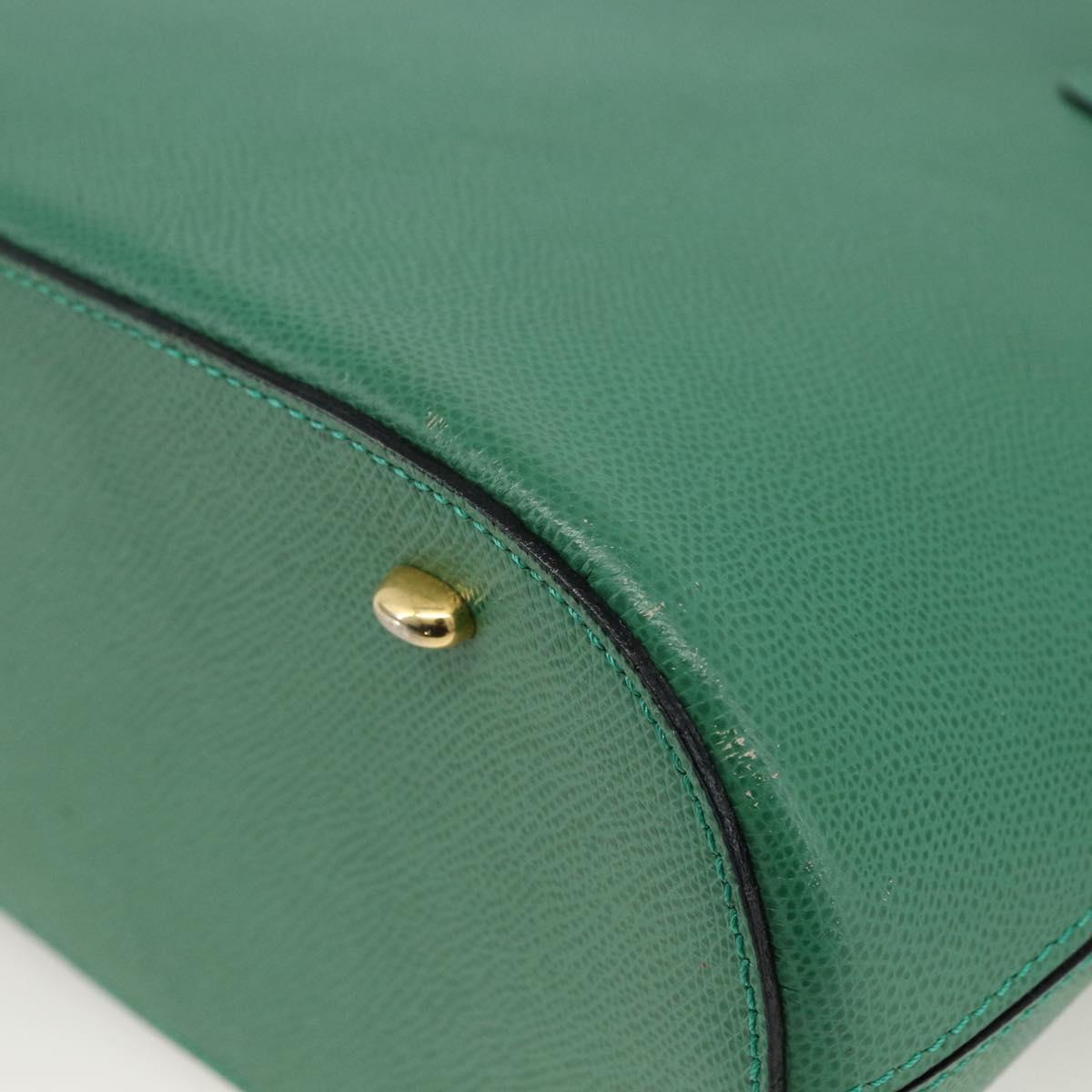 CELINE Hand Bag Leather 2way Green Gold Auth LNZ486