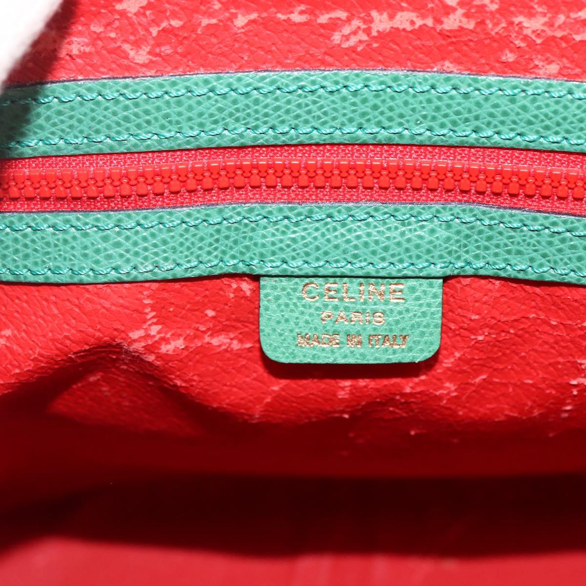 CELINE Hand Bag Leather 2way Green Gold Auth LNZ486