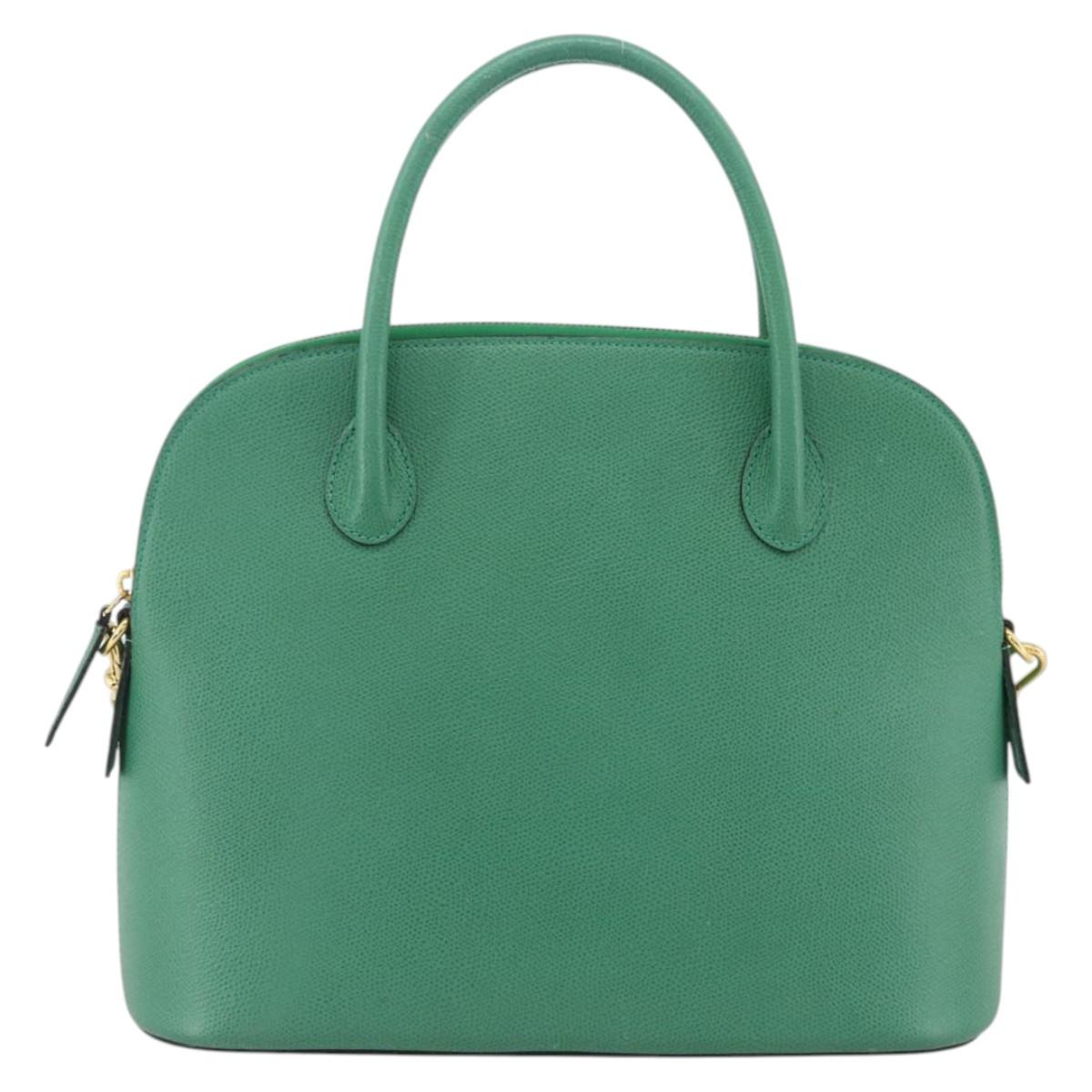 CELINE Hand Bag Leather 2way Green Gold Auth LNZ486