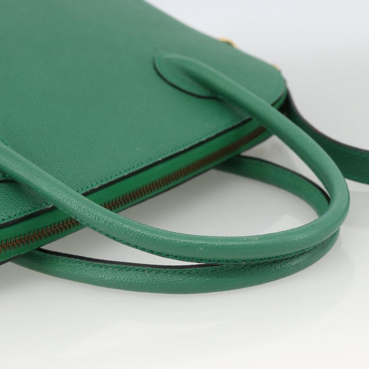 CELINE Hand Bag Leather 2way Green Gold Auth LNZ486