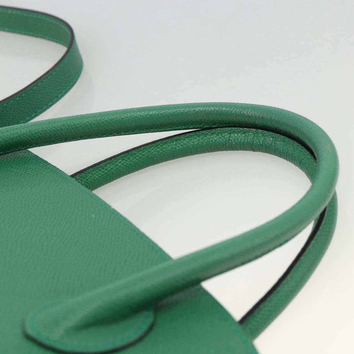 CELINE Hand Bag Leather 2way Green Gold Auth LNZ486