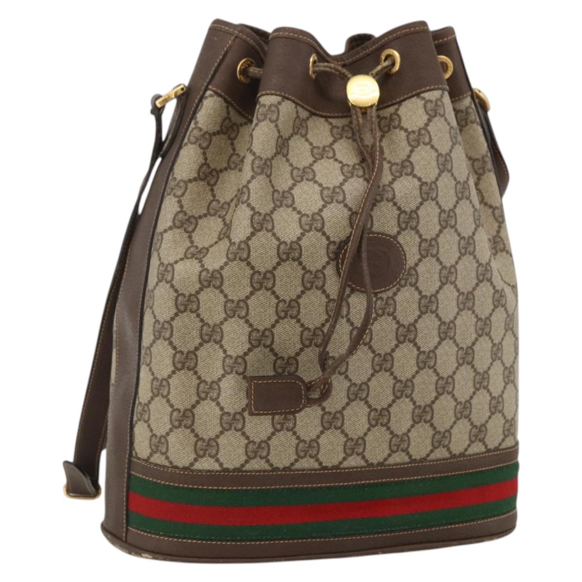 GUCCI GG Supreme Web Sherry Line Bag PVC Beige Gold 001 115 0933 Auth LNZ505