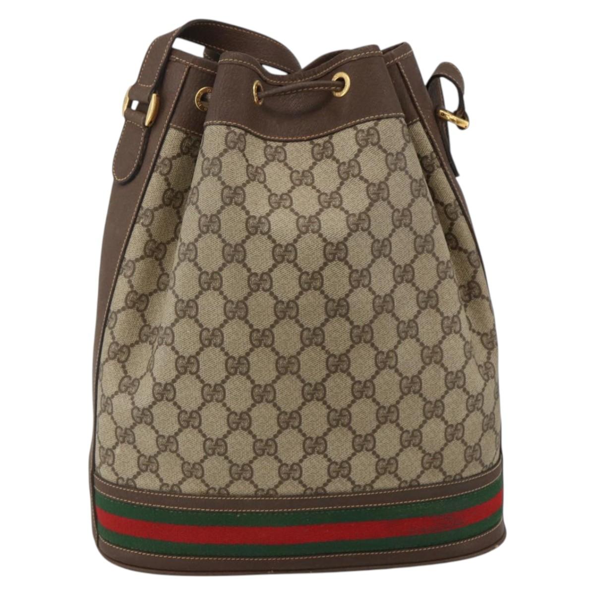 GUCCI GG Supreme Web Sherry Line Bag PVC Beige Gold 001 115 0933 Auth LNZ505