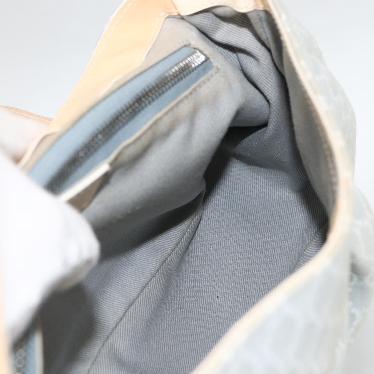 CELINE C Macadam Canvas Shoulder Bag Light Blue Silver Auth LNZ508V
