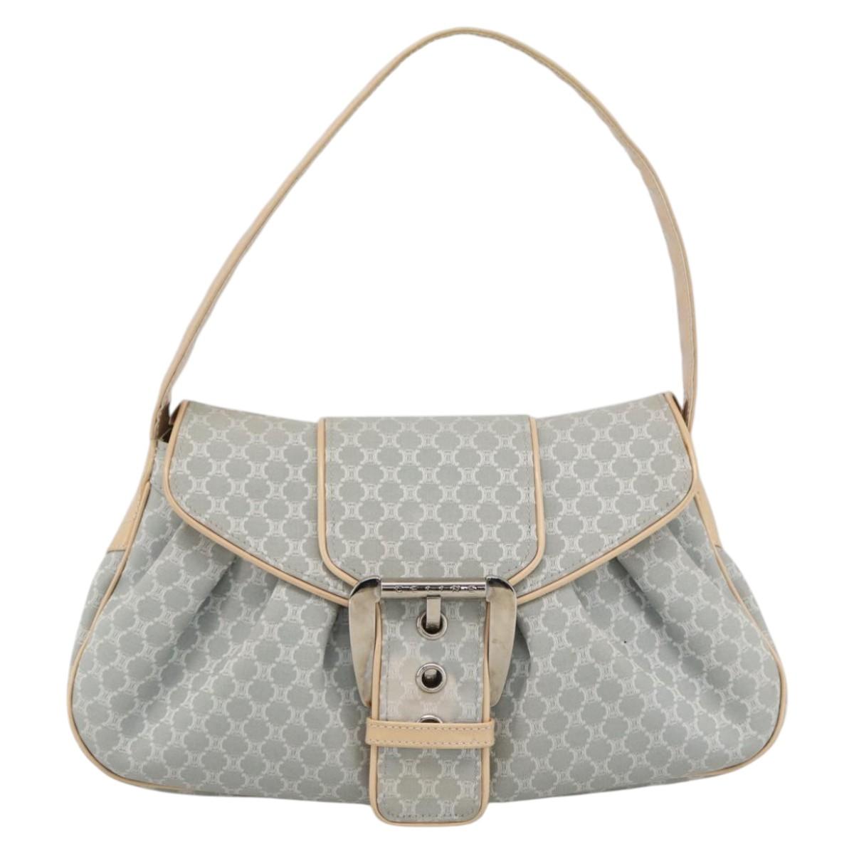 CELINE C Macadam Canvas Shoulder Bag Light Blue Silver Auth LNZ508V
