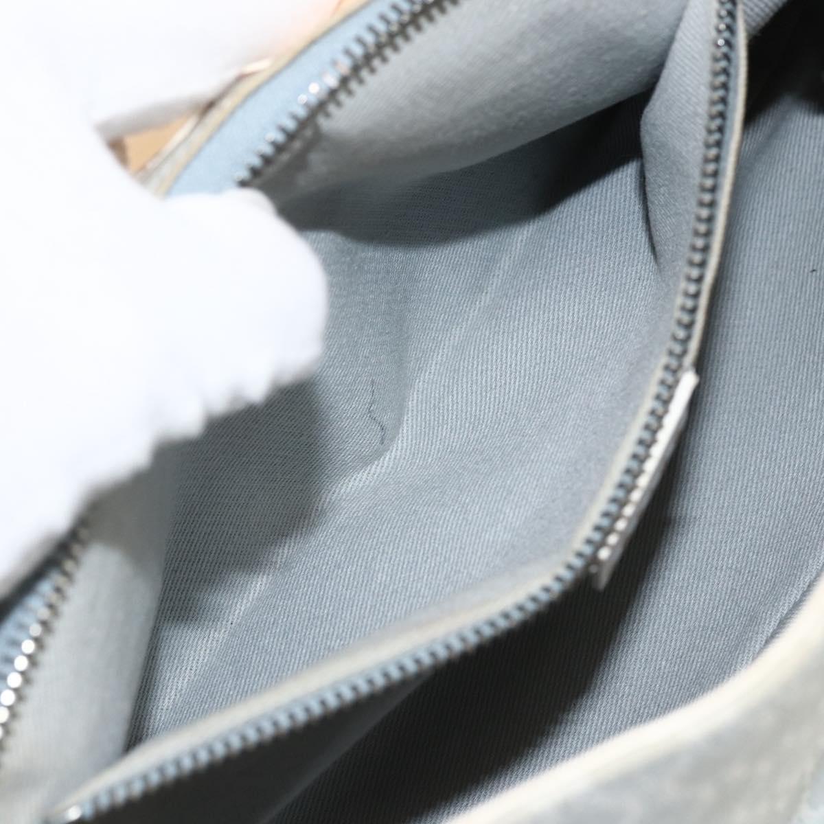CELINE C Macadam Canvas Shoulder Bag Light Blue Silver Auth LNZ508V