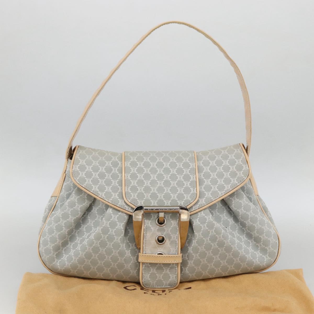CELINE C Macadam Canvas Shoulder Bag Light Blue Silver Auth LNZ508V