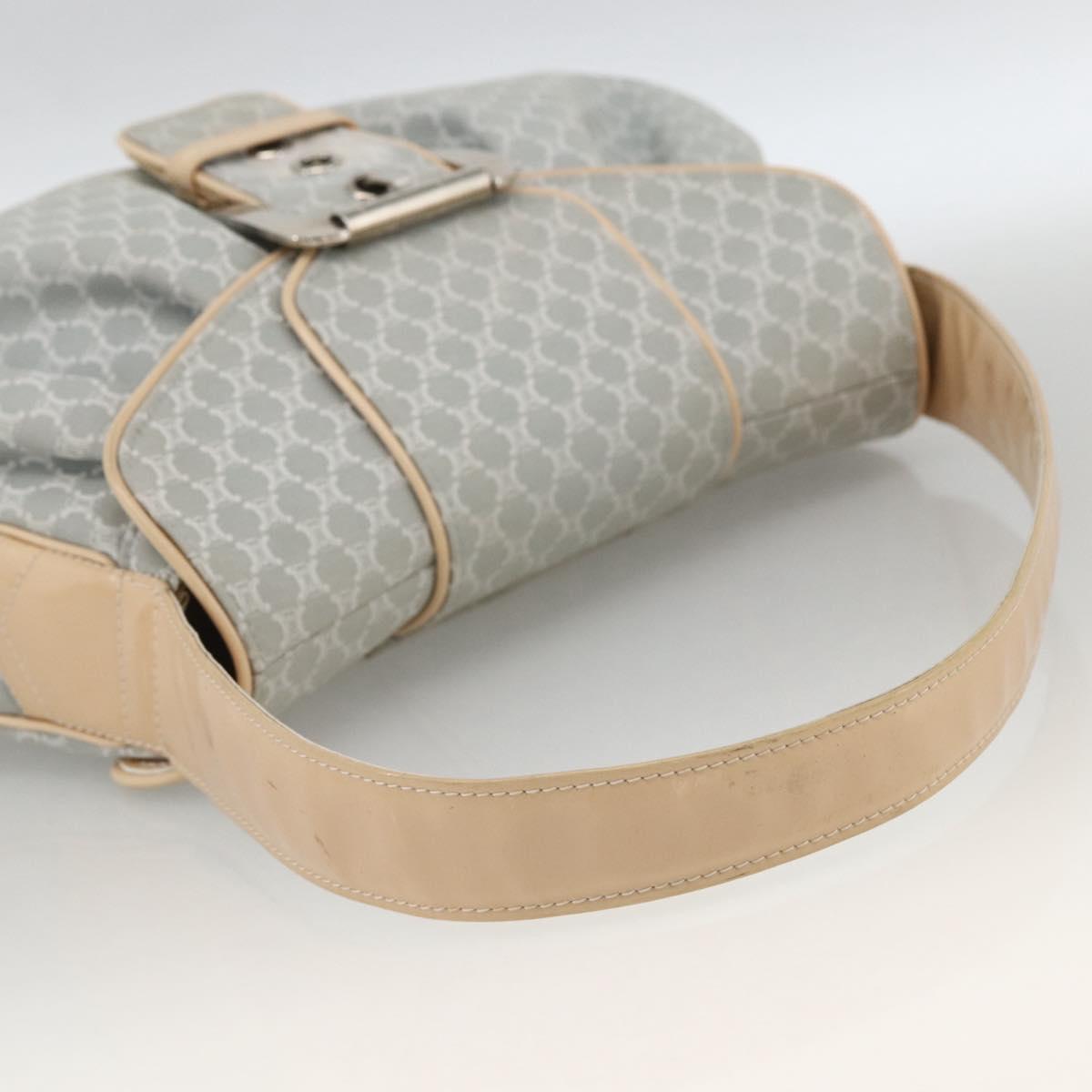 CELINE C Macadam Canvas Shoulder Bag Light Blue Silver Auth LNZ508V