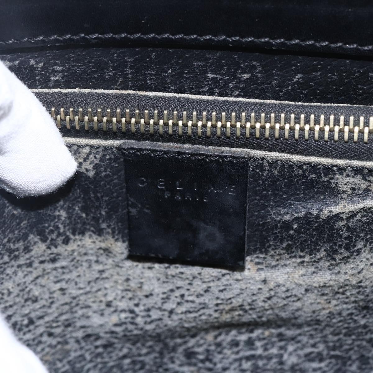 CELINE Macadam Canvas Hand Bag PVC Leather Black Gold Auth LNZ528