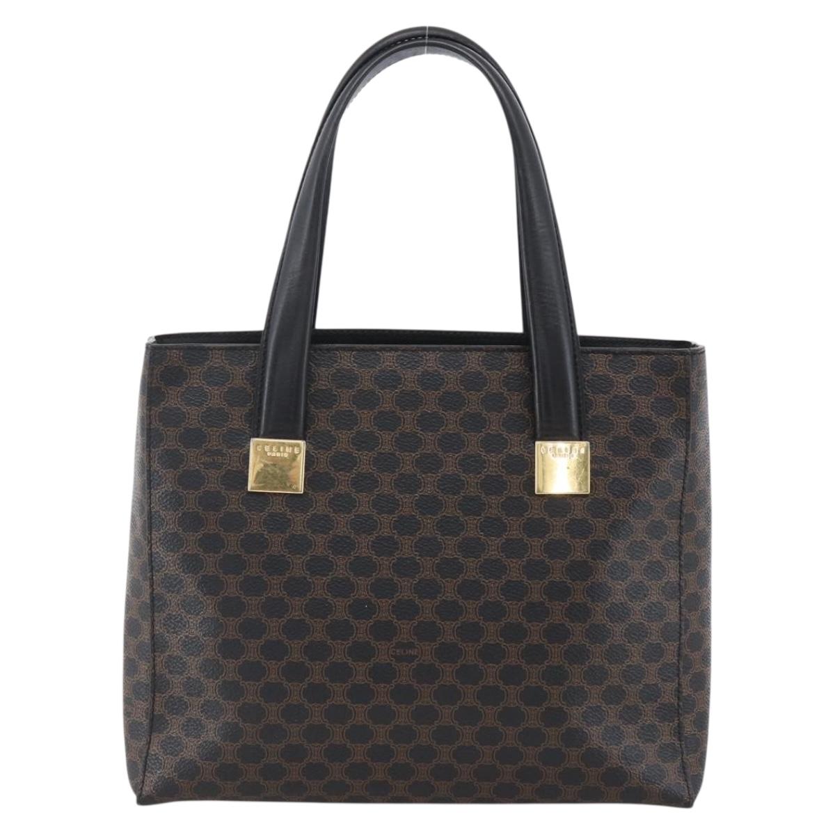 CELINE Macadam Canvas Hand Bag PVC Leather Black Gold Auth LNZ528