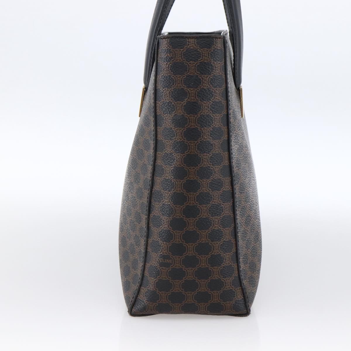 CELINE Macadam Canvas Hand Bag PVC Leather Black Gold Auth LNZ528