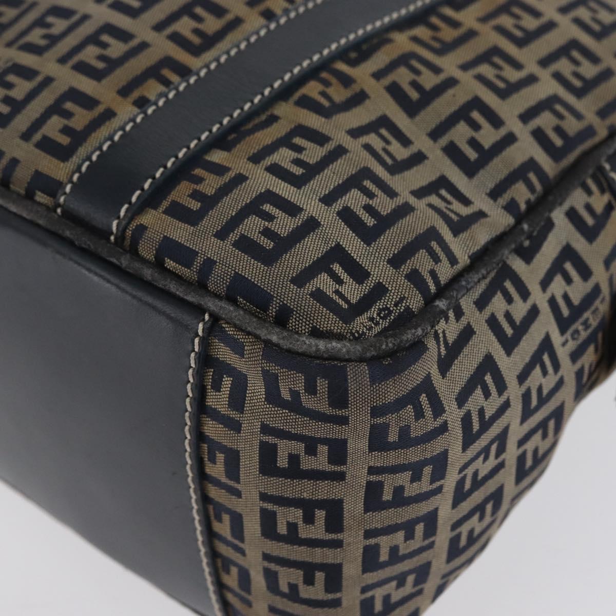FENDI Zucchino Canvas Hand Bag Navy Silver Auth LNZ529