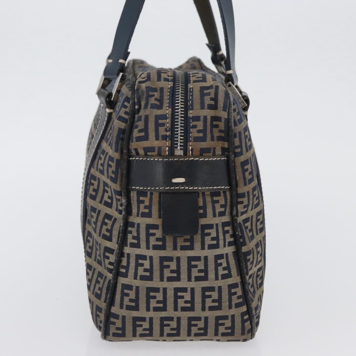 FENDI Zucchino Canvas Hand Bag Navy Silver Auth LNZ529