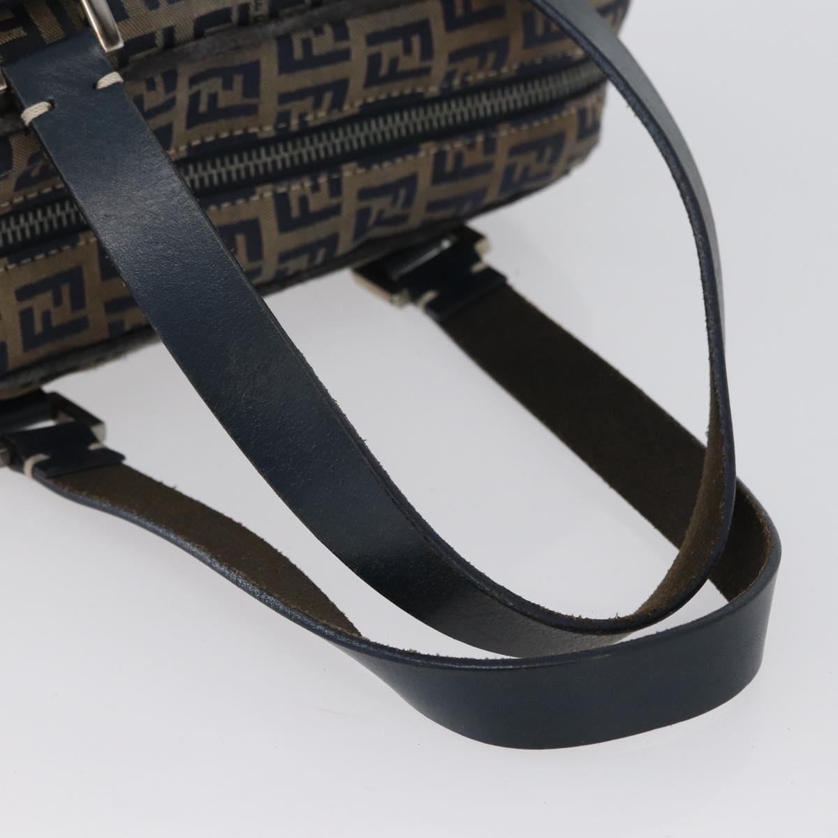 FENDI Zucchino Canvas Hand Bag Navy Silver Auth LNZ529