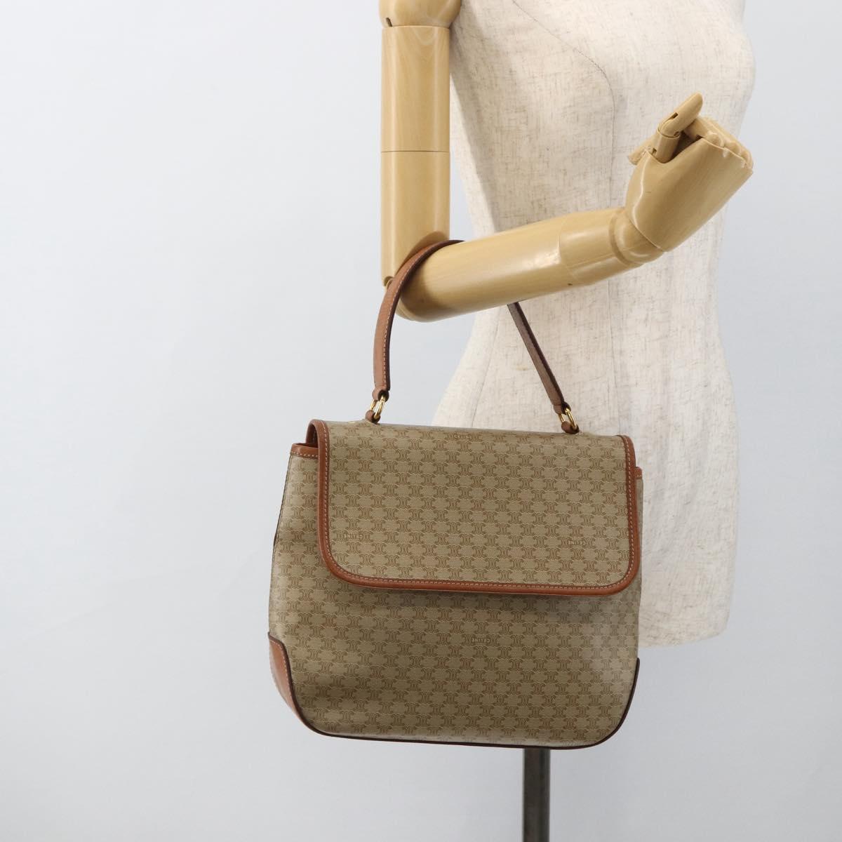 CELINE Macadam Canvas Hand Bag PVC Beige Gold Auth LNZ539