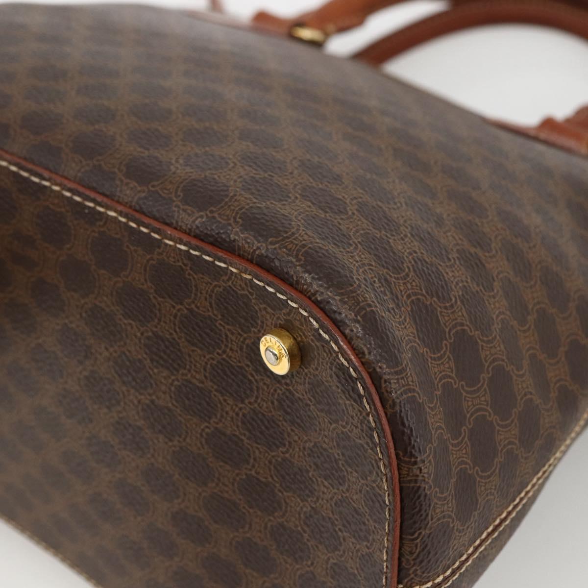 CELINE Macadam Canvas Hand Bag PVC Leather 2way Brown Gold Auth LNZ540