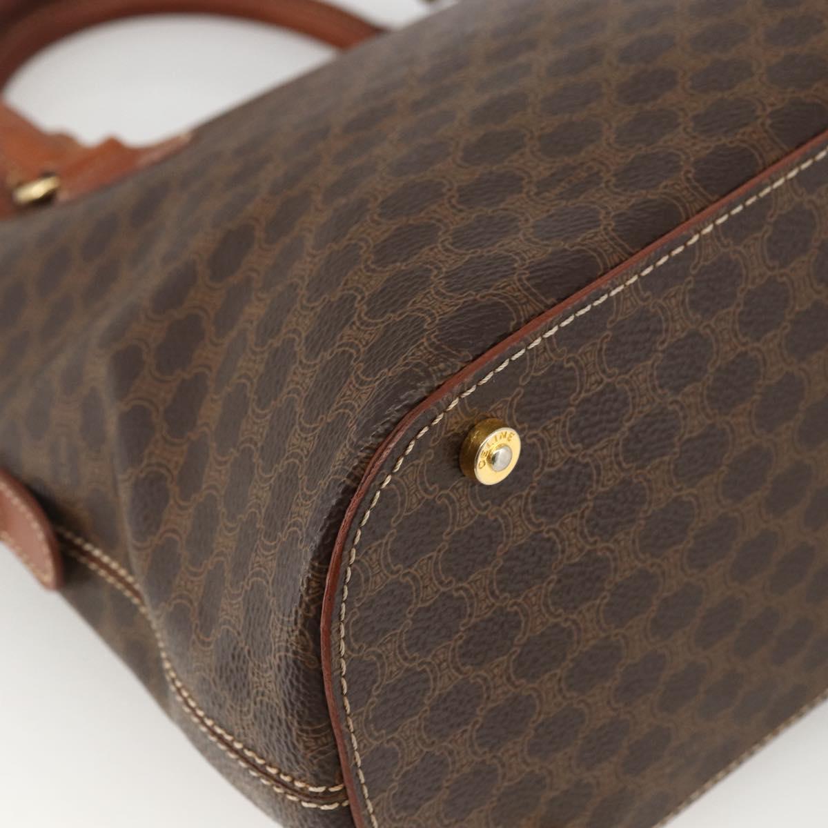CELINE Macadam Canvas Hand Bag PVC Leather 2way Brown Gold Auth LNZ540
