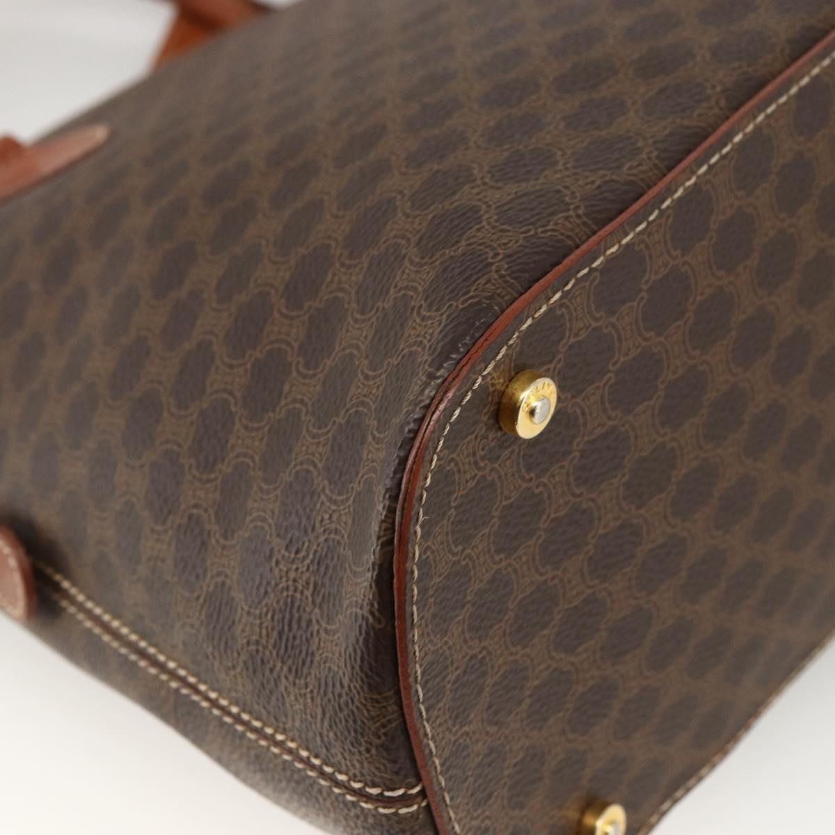CELINE Macadam Canvas Hand Bag PVC Leather 2way Brown Gold Auth LNZ540