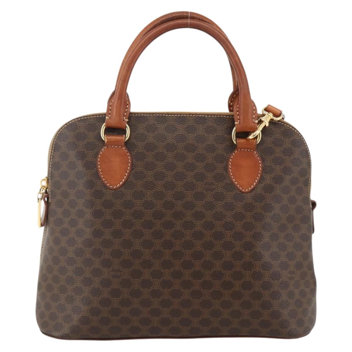 CELINE Macadam Canvas Hand Bag PVC Leather 2way Brown Gold Auth LNZ540