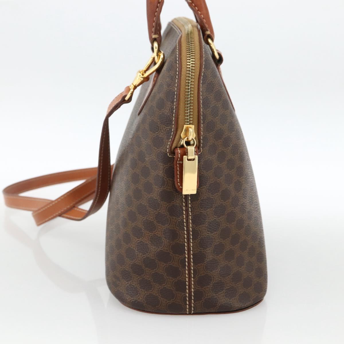 CELINE Macadam Canvas Hand Bag PVC Leather 2way Brown Gold Auth LNZ540
