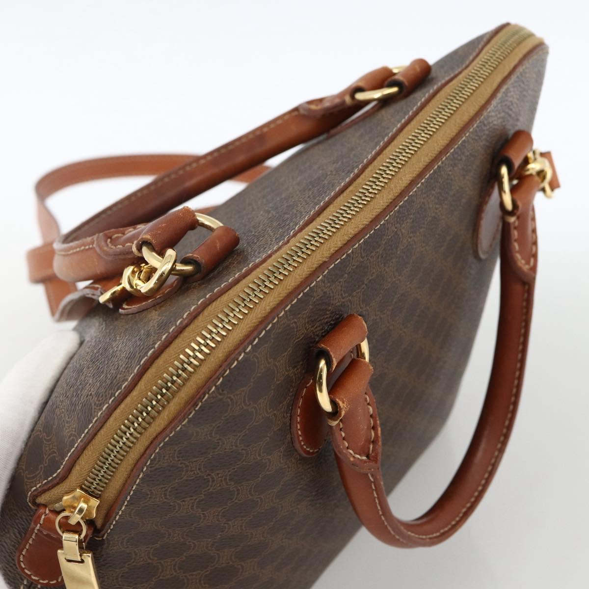 CELINE Macadam Canvas Hand Bag PVC Leather 2way Brown Gold Auth LNZ540