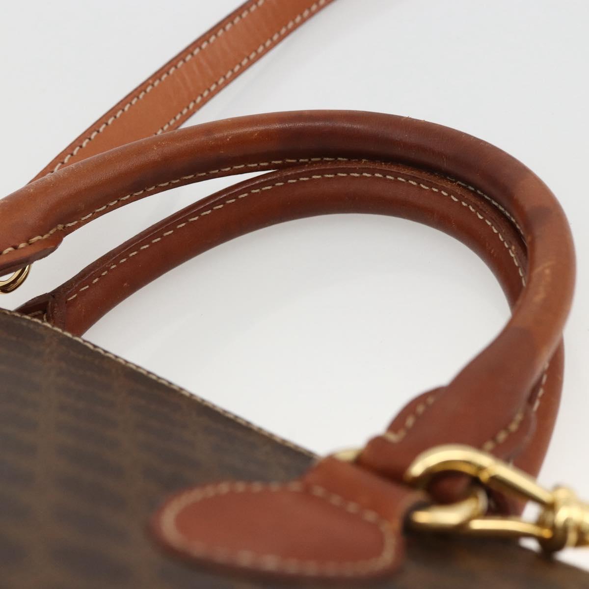 CELINE Macadam Canvas Hand Bag PVC Leather 2way Brown Gold Auth LNZ540