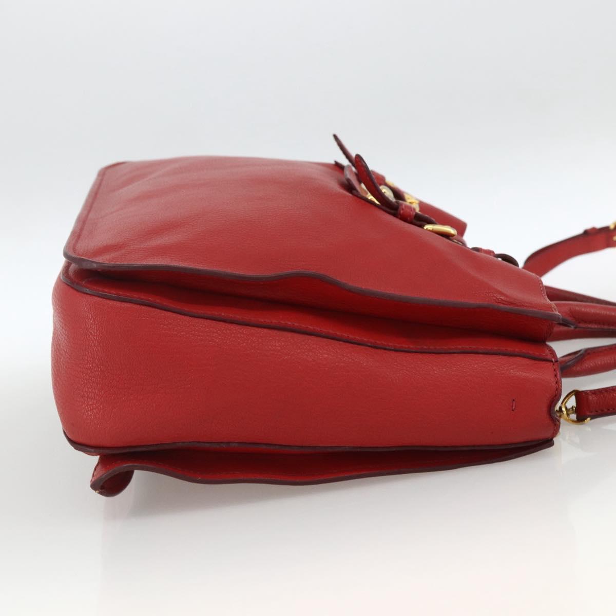 Miu Miu Madras Hand Bag Leather 2way Red Gold Auth LNZ542