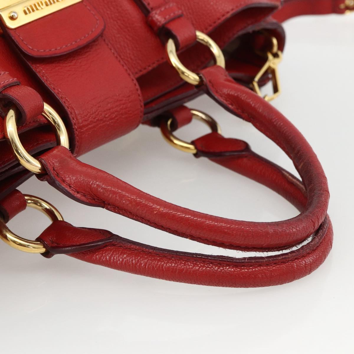 Miu Miu Madras Hand Bag Leather 2way Red Gold Auth LNZ542
