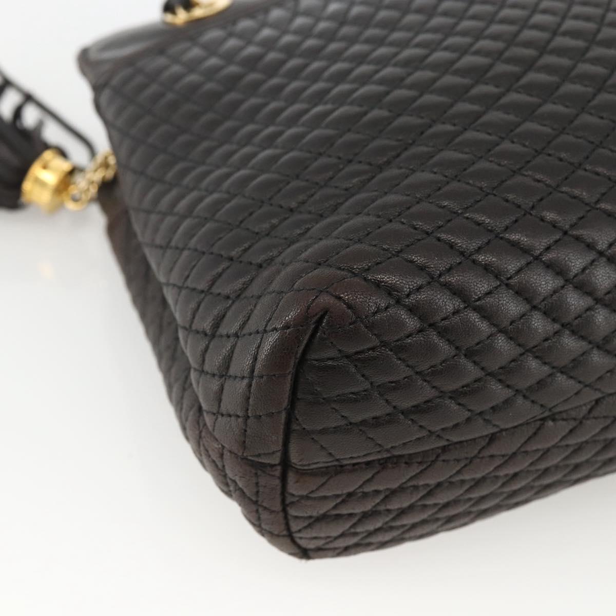 BALLY Chain Shoulder Bag Leather Black Gold Auth LNZ543