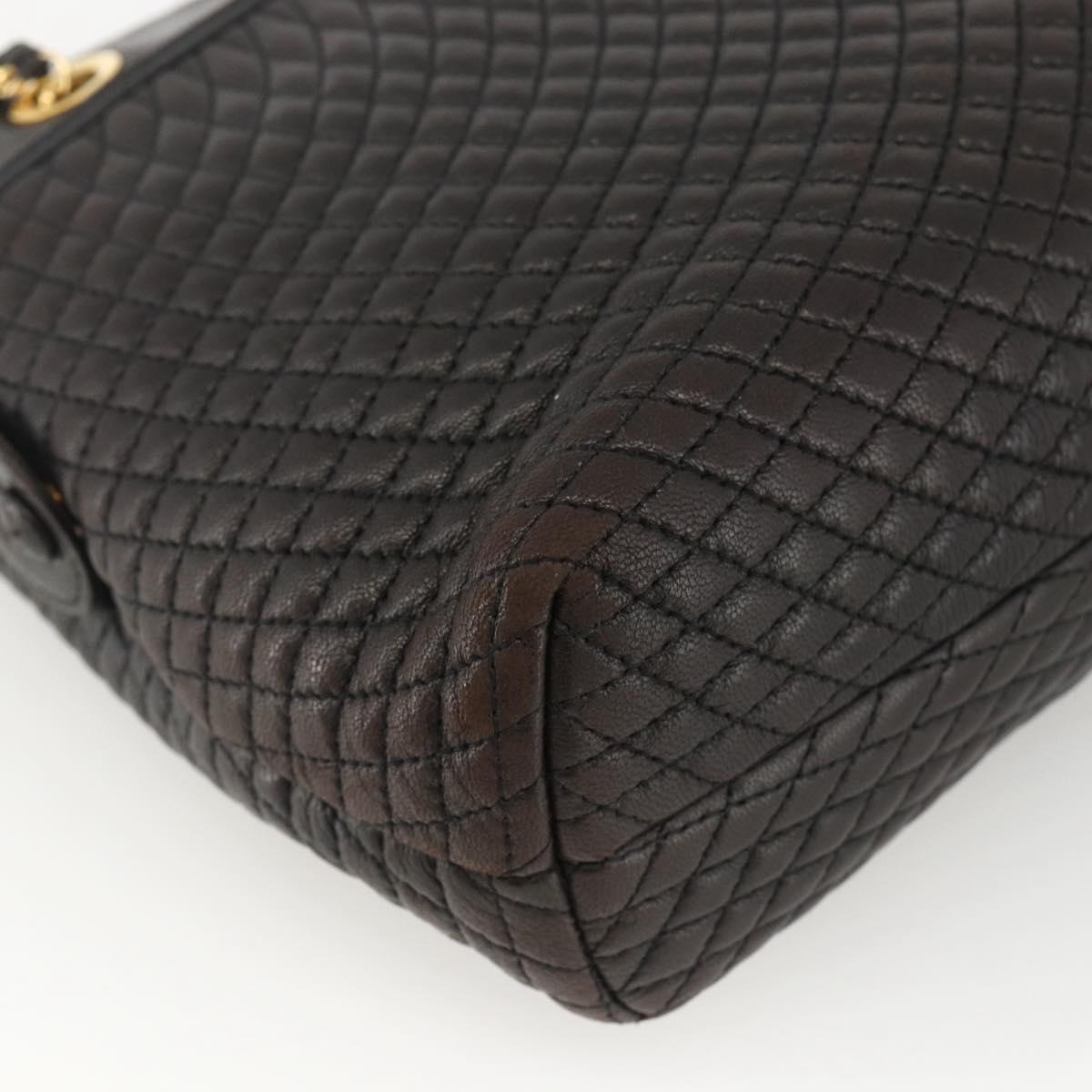 BALLY Chain Shoulder Bag Leather Black Gold Auth LNZ543