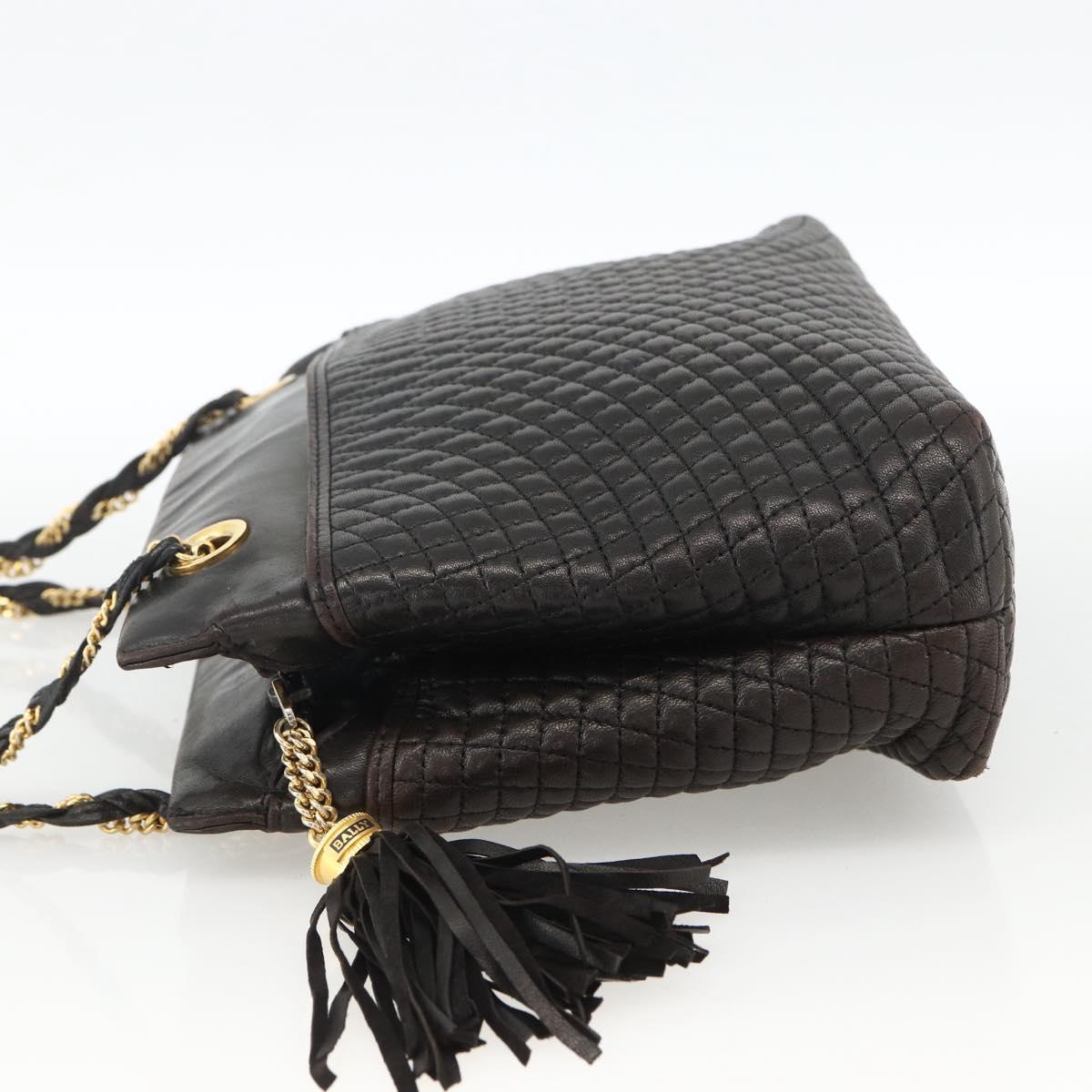 BALLY Chain Shoulder Bag Leather Black Gold Auth LNZ543