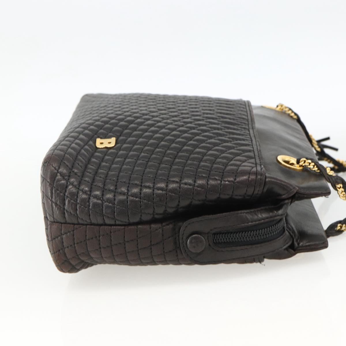 BALLY Chain Shoulder Bag Leather Black Gold Auth LNZ543