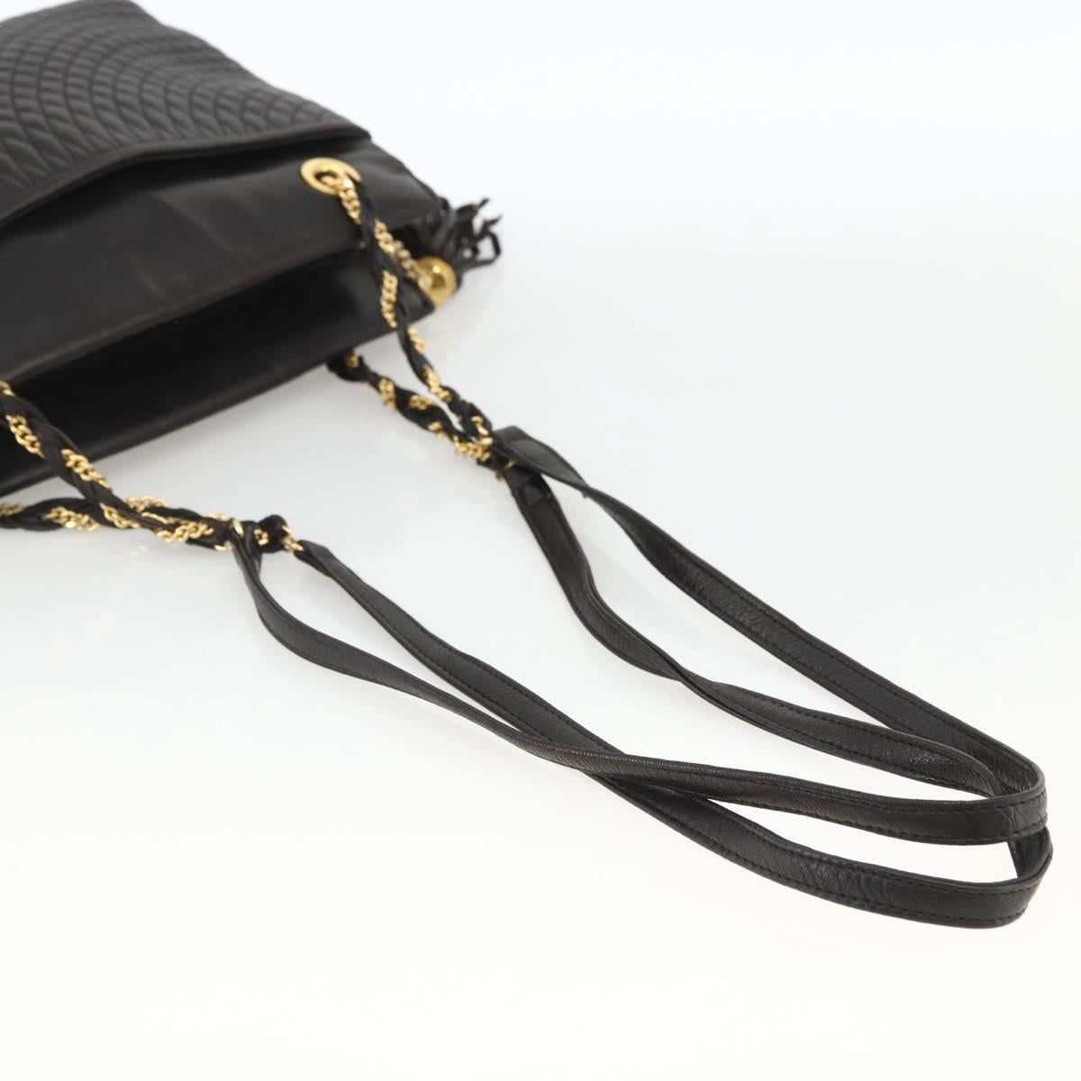 BALLY Chain Shoulder Bag Leather Black Gold Auth LNZ543