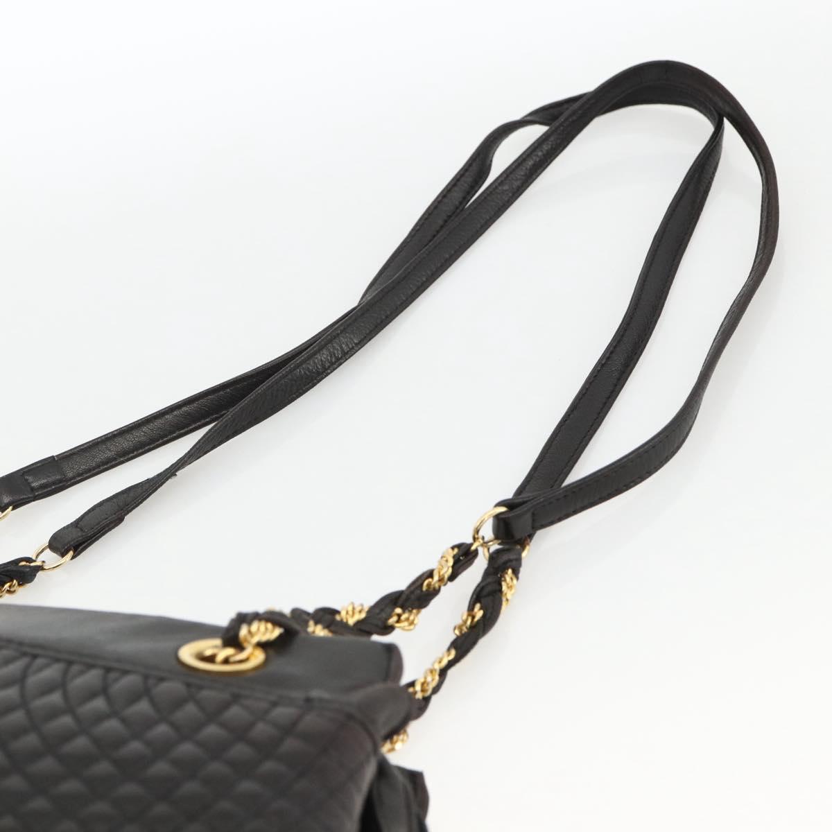 BALLY Chain Shoulder Bag Leather Black Gold Auth LNZ543