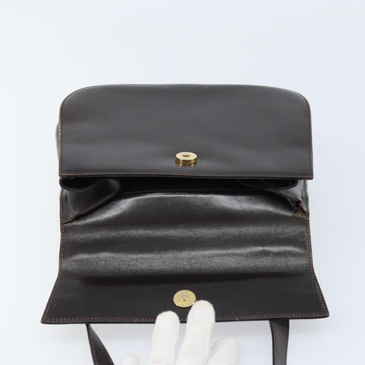 Salvatore Ferragamo Gancini Shoulder Bag Leather Dark Brown Gold Auth LNZ544