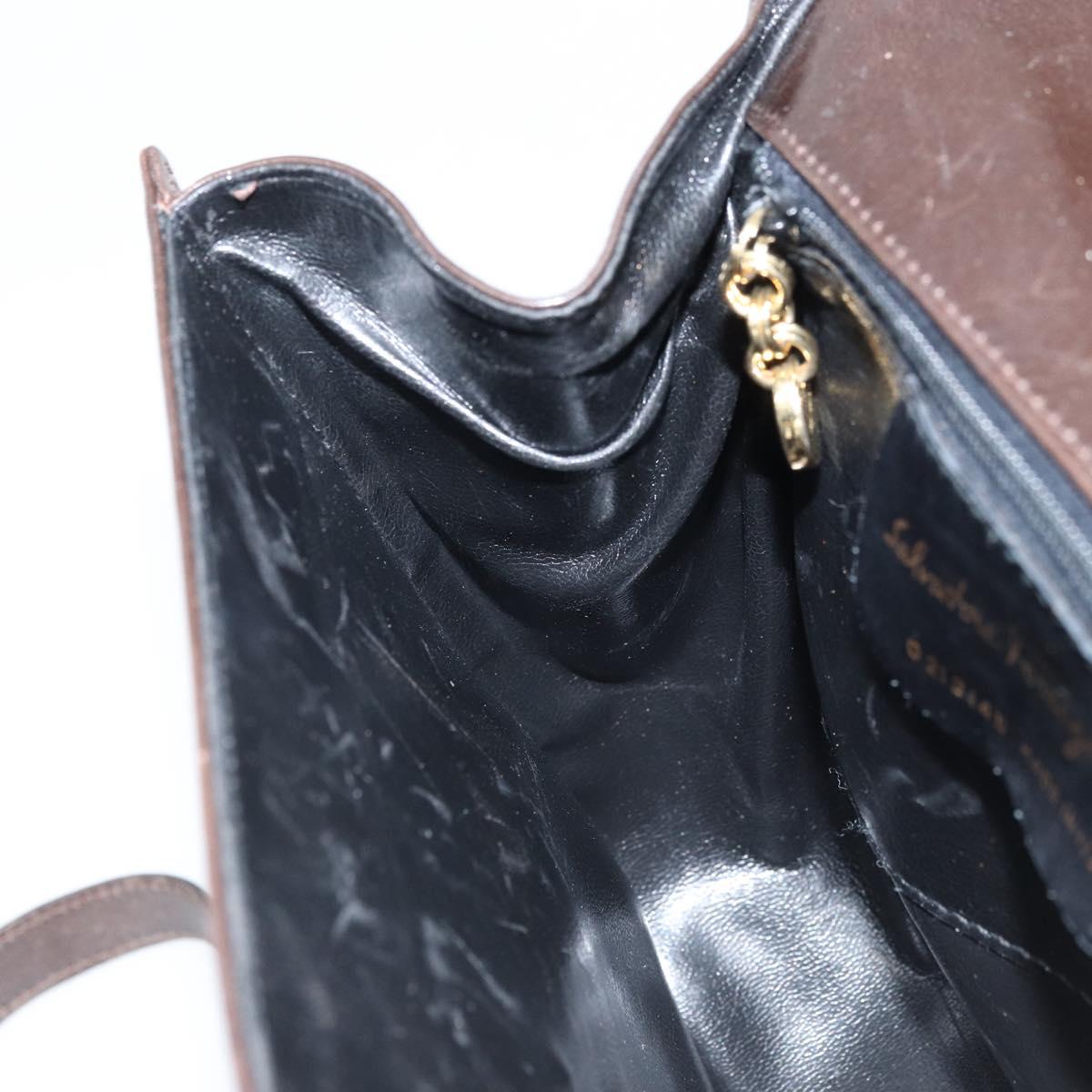 Salvatore Ferragamo Gancini Shoulder Bag Leather Dark Brown Gold Auth LNZ544