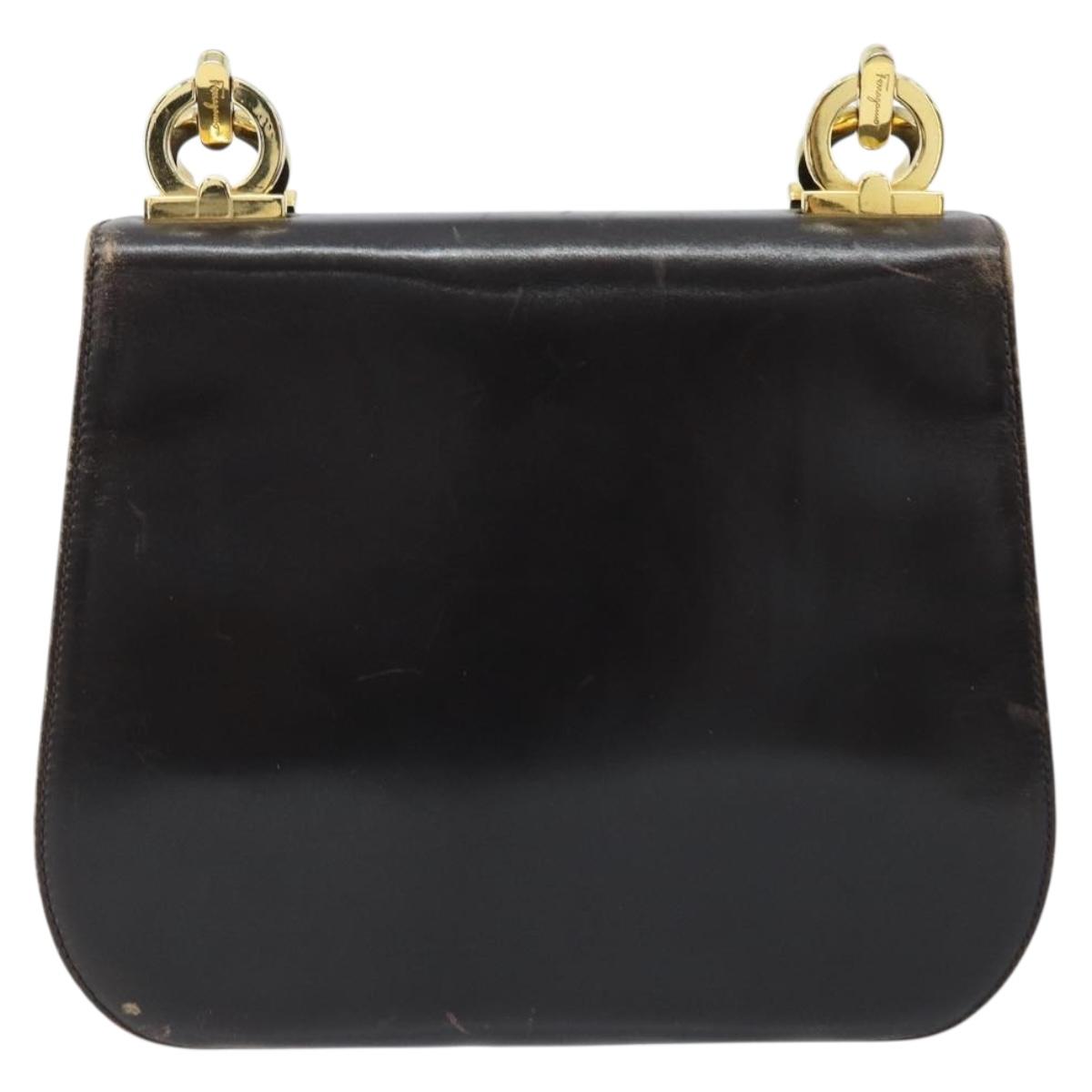 Salvatore Ferragamo Gancini Shoulder Bag Leather Dark Brown Gold Auth LNZ544