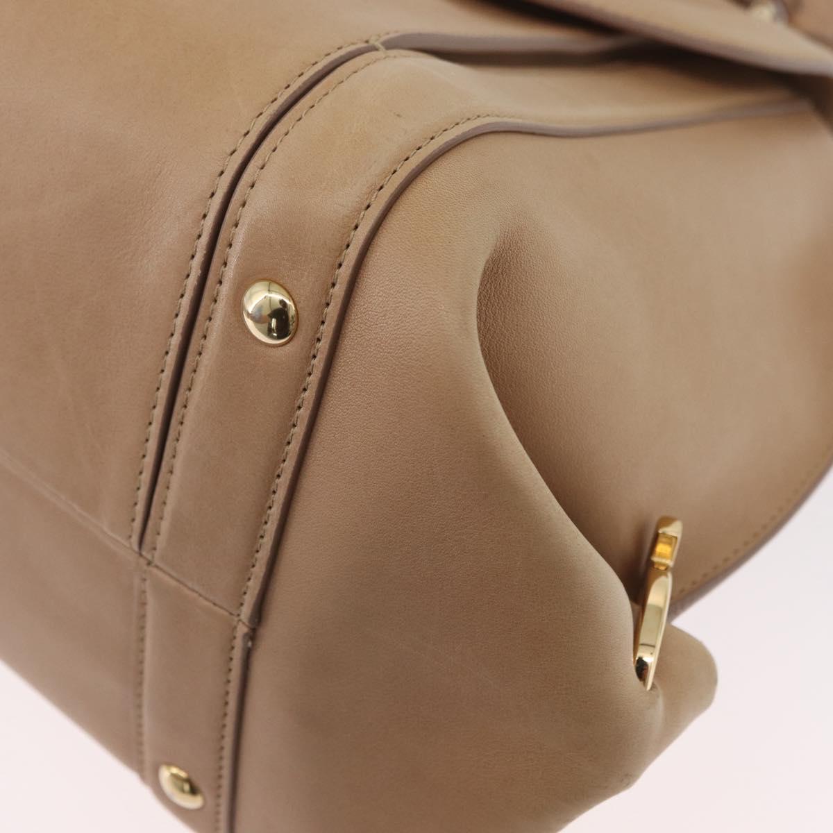 Salvatore Ferragamo Gancini Sofia Hand Bag Leather 2way Beige Gold Auth LNZ545
