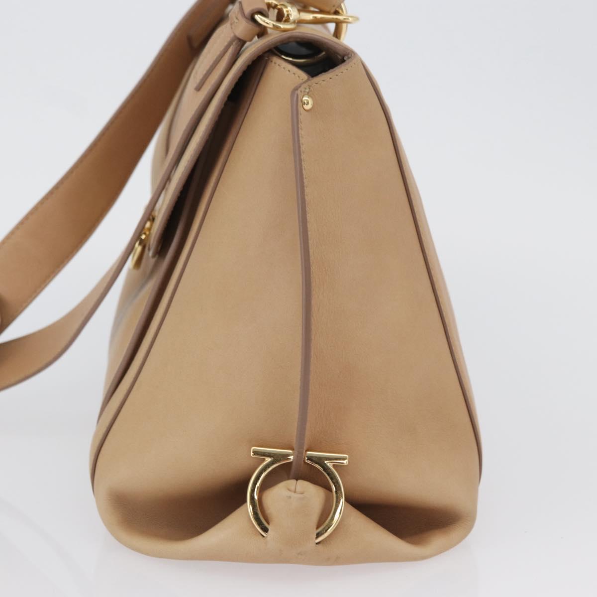 Salvatore Ferragamo Gancini Sofia Hand Bag Leather 2way Beige Gold Auth LNZ545