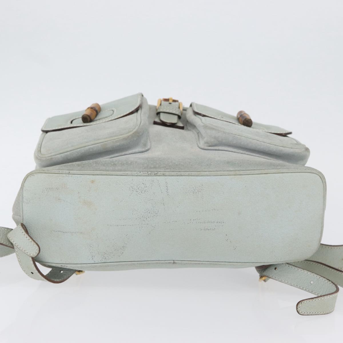 GUCCI Bamboo Backpack Suede Light Blue Gold 003 2058 0016 Auth LNZ552