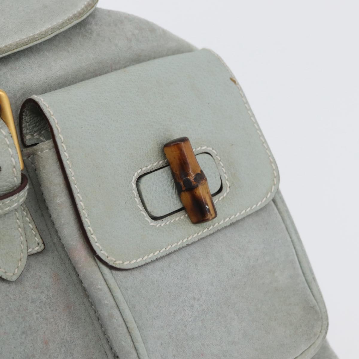 GUCCI Bamboo Backpack Suede Light Blue Gold 003 2058 0016 Auth LNZ552